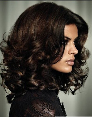 #ad 12 Inch Human Hair Wig Fashion Medium Dark Brown Hairstyle Curly Capless Wigs $33.99