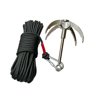 #ad Grappling Hook Folding Survival Claw Multifunctional Stainless Steel w 66ft Rope $39.75