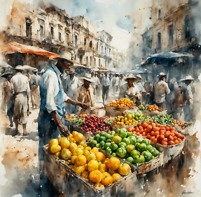 #ad Original artwork on canvas Havana Market 16x16 $41.99