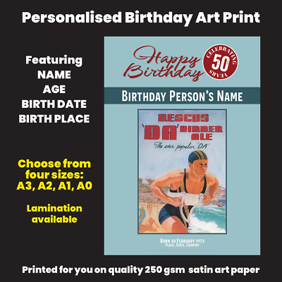 #ad Birthday Reschs DA Personalised Art Print Retro Lifesaver 4 sizes Poster AU $169.95