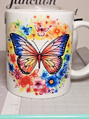 #ad 15oz Butterfly Mug Butterfly Gift4her Bright Colors Flowers Mothers day birthday $16.95