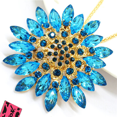 #ad Hot Fashion Gorgeous Blue Sunflower Chain Women Crystal Pendant Lady Necklace $3.86