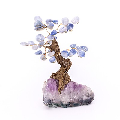 #ad Sodalite Gemstone Tree of Life on Natural Amethyst Cluster Druze Base Blue White $24.99