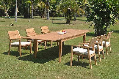 #ad DSVL A Grade Teak 7pc Dining Set 122quot; Atnas Rectangle Table Stacking Arm Chair $3836.36