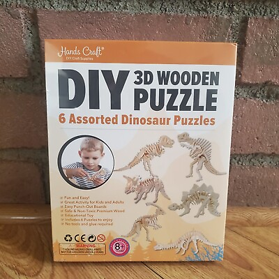#ad NEW SEALED: 3D Dinosaur Wooden Puzzle Sets T REX TRICERATOPS DIY Hands Craft $8.37