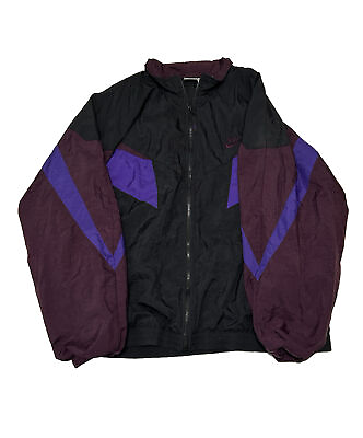 #ad Vintage Nike 90s Track Jacket Windbreaker Black Purple Men#x27;s XL $89.97