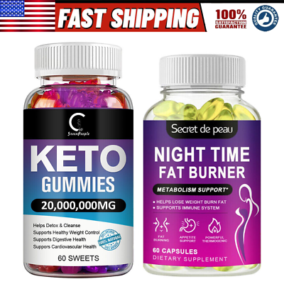 #ad Keto ACV Gummies Fast Weight Loss Night Time Fat Burner Supplement Detox Pills $18.82