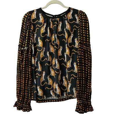 #ad Anthropologie Bl^nk London Womens Leopard Blouse Top Black Motif Medium NWT $108 $69.95