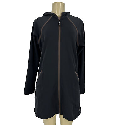 #ad Athleta Medium Women Jacket Full Zip Hooded Black Brown Reversible Athletic K9v $17.50