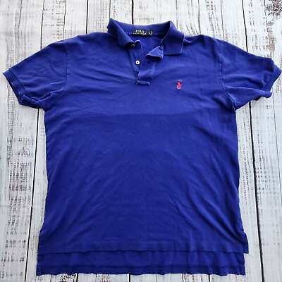 #ad Polo Ralph Lauren Blue Short Sleeve Cotton Blend Polo Shirt Men#x27;s L $10.18