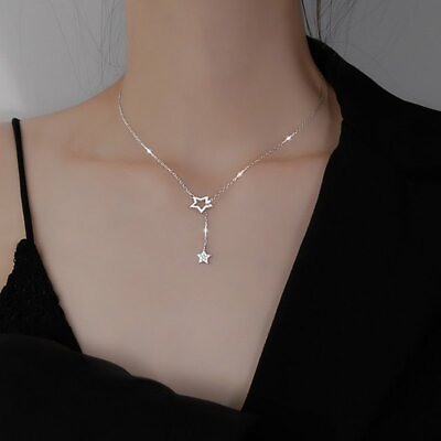 #ad Fashion 925 Silver Star Drop Pendant Necklace Women Clavicle Chain Jewelry Gifts C $1.88