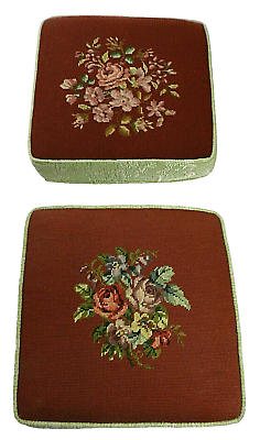 #ad Set Of 2 Vintage Handmade Needlepoint Pillow Chair Seat Covers Floral $99.99
