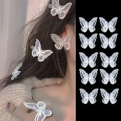 #ad 10Pcs Butterfly Lace Trim Double Layers Organza Butterfly Decor Applique Patche $7.89