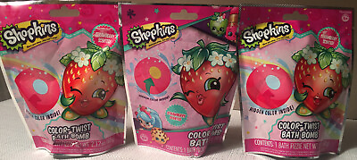 #ad 3 Bags Shopkins Color Twist Bath Fizzie Bombs Strawberry Scent Hidden Color Soap $9.99
