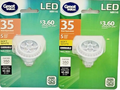 #ad Great Value LED Light Bulb 7W 35W Equiv Dimmable MR16 GU5.3 Base 350Lm NEW $9.89