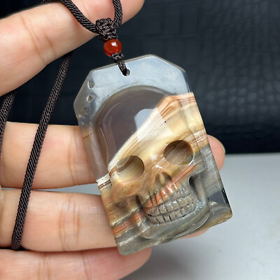 #ad Natural Crystal Specimen. Agate. Hand carved. The Exquisite Skull Pendant.QD $52.99