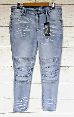 #ad Street Jeans Mens Size 34X32 Distressed Skinny Fit Moto Stretch Blue Jeans New $26.95