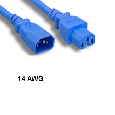 #ad KNTK Blue 6#x27; AC Power Cable IEC 60320 C14 C15 14AWG 15A SJT UL Network Server $14.62