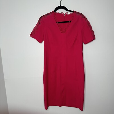#ad Elie Tahari pink Ainsley lace trim short sleeve sheath mini dress NWT 8 $89.99