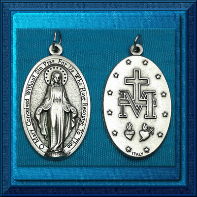 #ad Miraculous Medal Virgin Mary 1 3 4quot; XL Large Catholic Medal Pendant Italy Sale $3.89