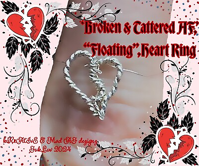#ad Dainty Handmade Sterling Silver Wire Floating Heart Ring Distressed Style $12.00