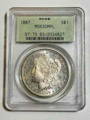 #ad 1887 P Morgan Silver Dollar PCGS MS 63 DMPL PREMIUM OGH Old Green Holder $327.70