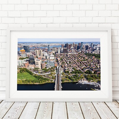 #ad Boston Skyline Aerial View Downtown Boston MA Longfellow Bridge Charles River $265.00