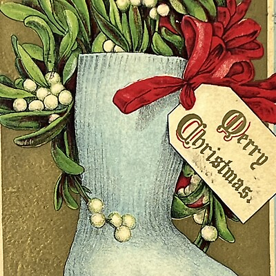 #ad Vintage Christmas Stocking Postcard H. I. Robbins Embossed Posted 1909 $5.09