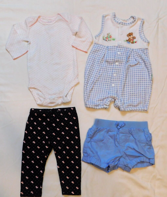 #ad Lot of 4 3 6 MTHS Girls Outfit Pieces Blue Beat Shorts Pants One Piece Baby $16.38