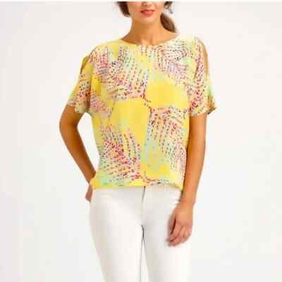 #ad NWT Lilly Pulitzer Trace Silk Top Blouse Cold Shoulder sz XS Lush Leaves Yellow $44.99