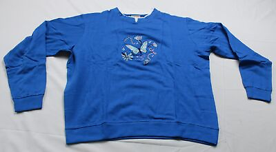 #ad Gold Coast Women#x27;s Crew Neck Butterfly Embroidered Sweatshirt AK1 Blue Large NWT $9.34