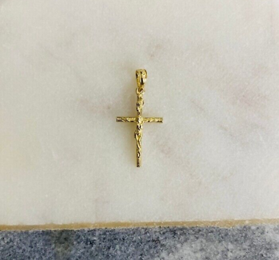 #ad 10K Solid Gold Jesus Crucifix 24mm 0.9 inch Pendant 10K Real Gold Cross XR318 $76.99