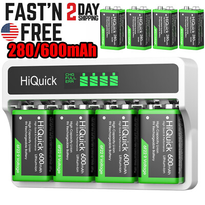#ad 9V 6F22 Lithium Li Ion Rechargeable Batteries 9 Volt USB LCD Battery Charger Lot $9.19
