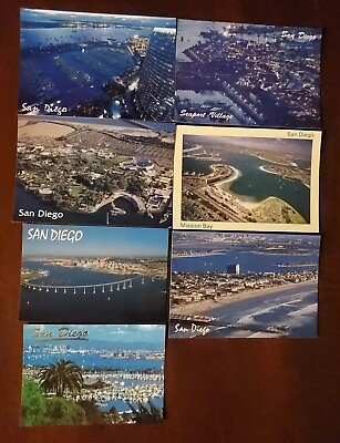 #ad San Diego California Postcard lot of 7 aerial harbor nautical Bridge mountains $8.75