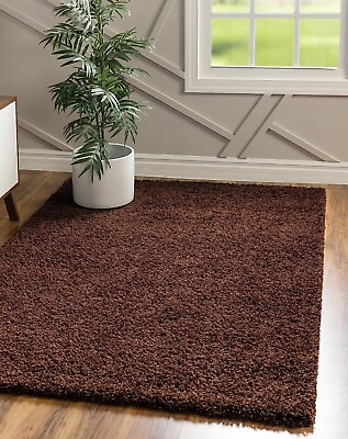 #ad Unique Loom Solid Shag Collection Area Rug 3’ 3” x 5#x27; 3quot; Chocolate Brown $34.98