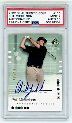 #ad PHIL MICKELSON 2002 UD Upper Deck SP PGA Golf Rookie RC Auto # 799 PSA 10 Auto 9 $1200.00