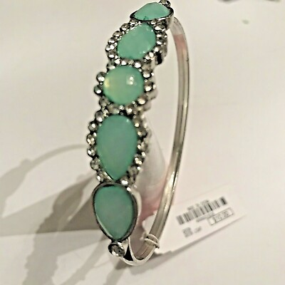 #ad Charming Charlie Bracelet Aqua Stones amp; Crystal Bangle Bracelet SilverTone J0692 $20.68