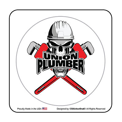 #ad UNION PLUMBER Circle 4 Pack Hard Hat Printed Sticker size: 2quot; color:FULL $8.99