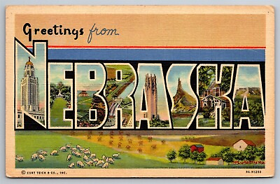 #ad Greetings From Nebraska Large Letter C1951 Postcard M21 $7.50