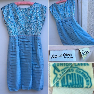 #ad Vintage Elinor Gay ORIGINAL Dress 1950s 50s 60s Sz 20 30” Waist Union Made $85.50