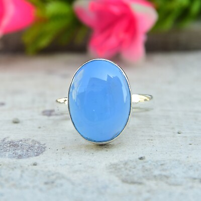 #ad Blue Chalcedony Gemstone 925 Sterling Silver Ring Mother#x27;s Day Jewelry M 57 $14.90