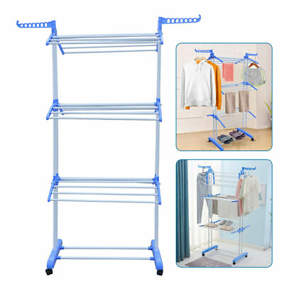#ad Folding 66quot; Dryer Hanger Rack 3 Layers Laundry Clothes Storage Drying Stand Blue $34.20
