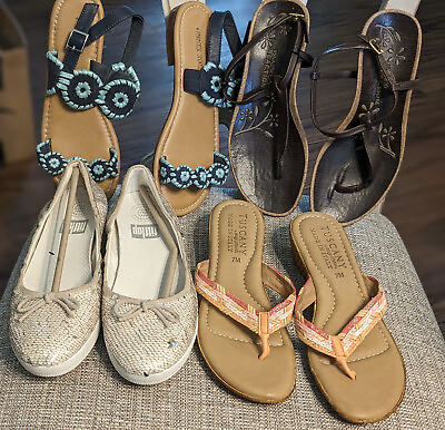 #ad Lot of 4 Pairs of Ladies Size 7 Summer Shoes Sandals FitFlops Brown Leather $19.99