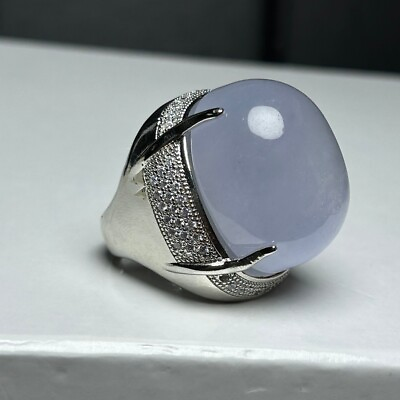 #ad Certified Natural Inlay Ice White Burmese Jade Jadeite pigeon egg Amulet Rings $49.00