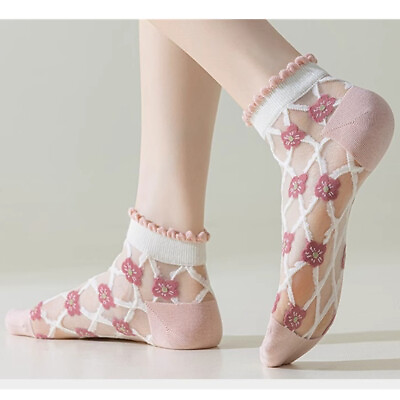 #ad Women Ultra thin Floral Short Boat Socks Invisible Lace Elastic Lovely Ruffles $7.99