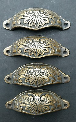 #ad 4 Apothecary Drawer Cup Bin Pull Handles 3 1 2quot;c. Antique Vict. Style Brass #A1 $29.50