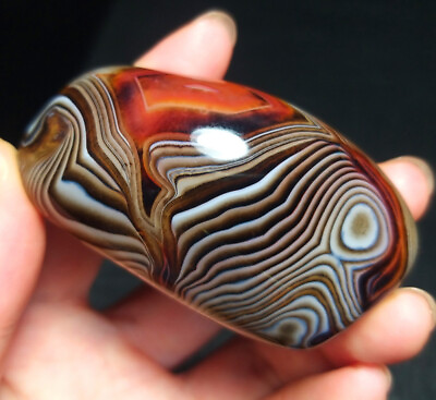 #ad TOP 56G Natural Polished Silk Banded Lace Agate Crystal Stone Madagascar ZZ90 $29.90