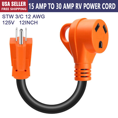 #ad 15 A to 30 A RV Power Adapter 5 15P Male to TT 30R Female Dogbone RV Power Cord $8.29