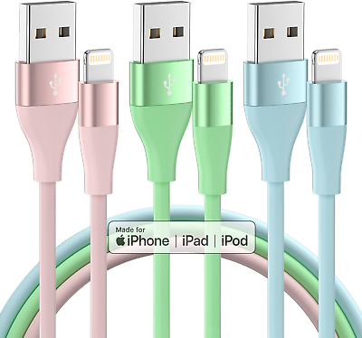 #ad Iphone Charger 3Pack 10 FT Apple Mfi Certified 8 pin Cable Fast Charging $12.95