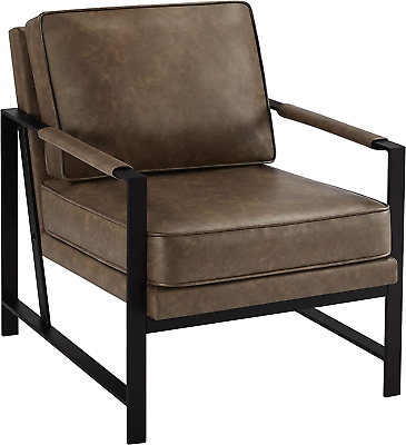 #ad PU Leather Armchair Retro Leisure Accent Chair with Extra Soft Padded and Cushi $169.99
